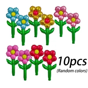 A Set of 10 Cute Multi-Colored Flower Balloons, Aluminum Foil Party Balloons, Decorative Balloons for Displays, Handheld Atmosphere Creators, Suitable for Party Decorations, Birthdays, Weddings, Photo Props for Gatherings