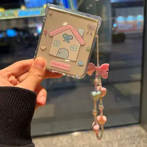 Cute House Design Phone Case with Lanyard, Creative Phone Protective Cover, Phone Accessories Compatible with Samsung ZFlip56, OPPO Find N, Huawei Pocket, Shockproof
