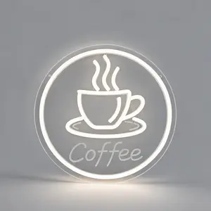 3D Carved Neon Light Coffee Cup, Home Decor Indoor Cafe, Living Room Bar Kitchen Office Daily Decoration, USB Powered, Adjustable Brightness