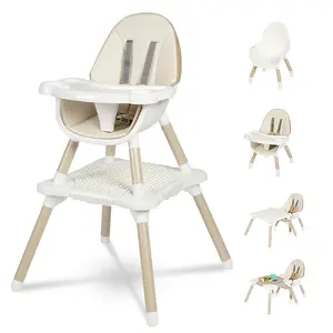 6 in 1 Baby High Chair,Convertible High Chairs  Babies and Toddlers/Booster Seat/Table and Chair Set,Babies Feeding Chair/5-Point Harness,4-Position Removable Tray&PU Cushion Baby Highchair