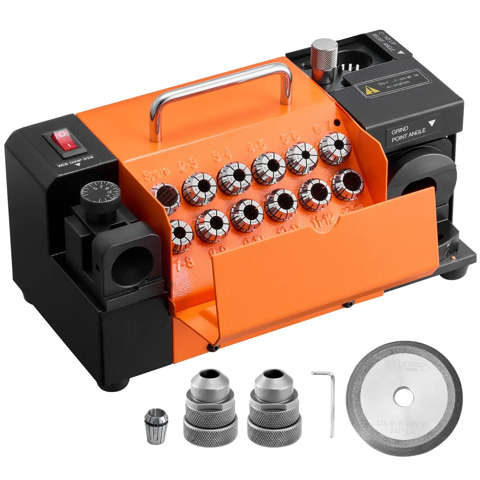 MR-13A+ Drill Bit Sharpener And Grinder, 3-15mm Capacity, Adjustable 95°-135° Point Angle, 5800 RPM High Speed Re-Sharpening Machine With 13 Collets And CBN Wheel For Workshops And Garages