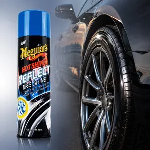 Meguiar's Hot Shine Reflect Tire Shine, reflective technology, sparkling shine, deep black wet look, light catching tires, water resistant polymers, resin bond, premium silicones, no streaks, no drips, even coat, aerosol spray, car detailing, SUV truck