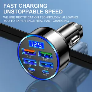 Nuokaiqi 6-in-1 Car Gadget - USB Type-C QC3.0 Dual Power Adapter, LED Display Voltage Monitor, USB Mobile Charger, Cars Accessories for Mobile Devices