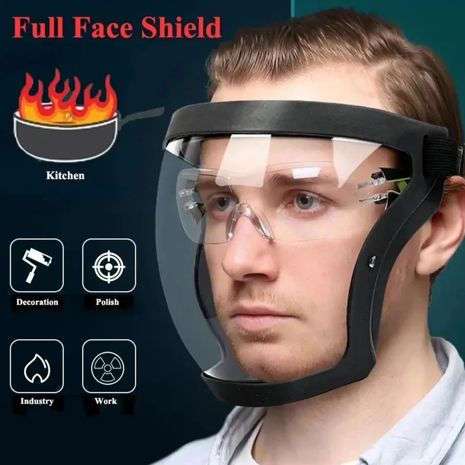 Unisex Full-Face Protective Shield - Transparent Durable Plastic Visor, Heatproof Impact-Resistant Safety Mask with Adjustable Drawstring Closure for Work, Outdoor Use