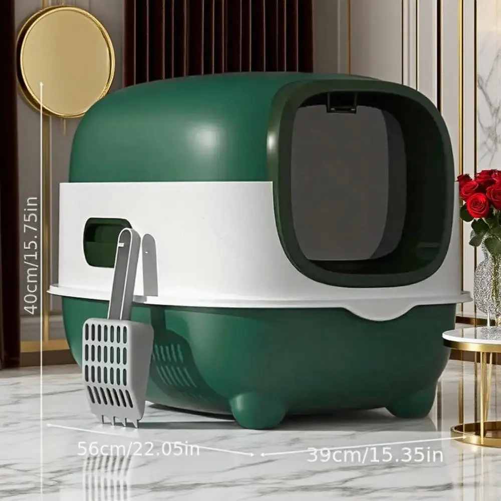 Extra Large Self-Cleaning Cat Litter Box with Durable Scoop, Odor-Resistant Rectangular Design, Modern Plastic Indoor Cat Litter Box