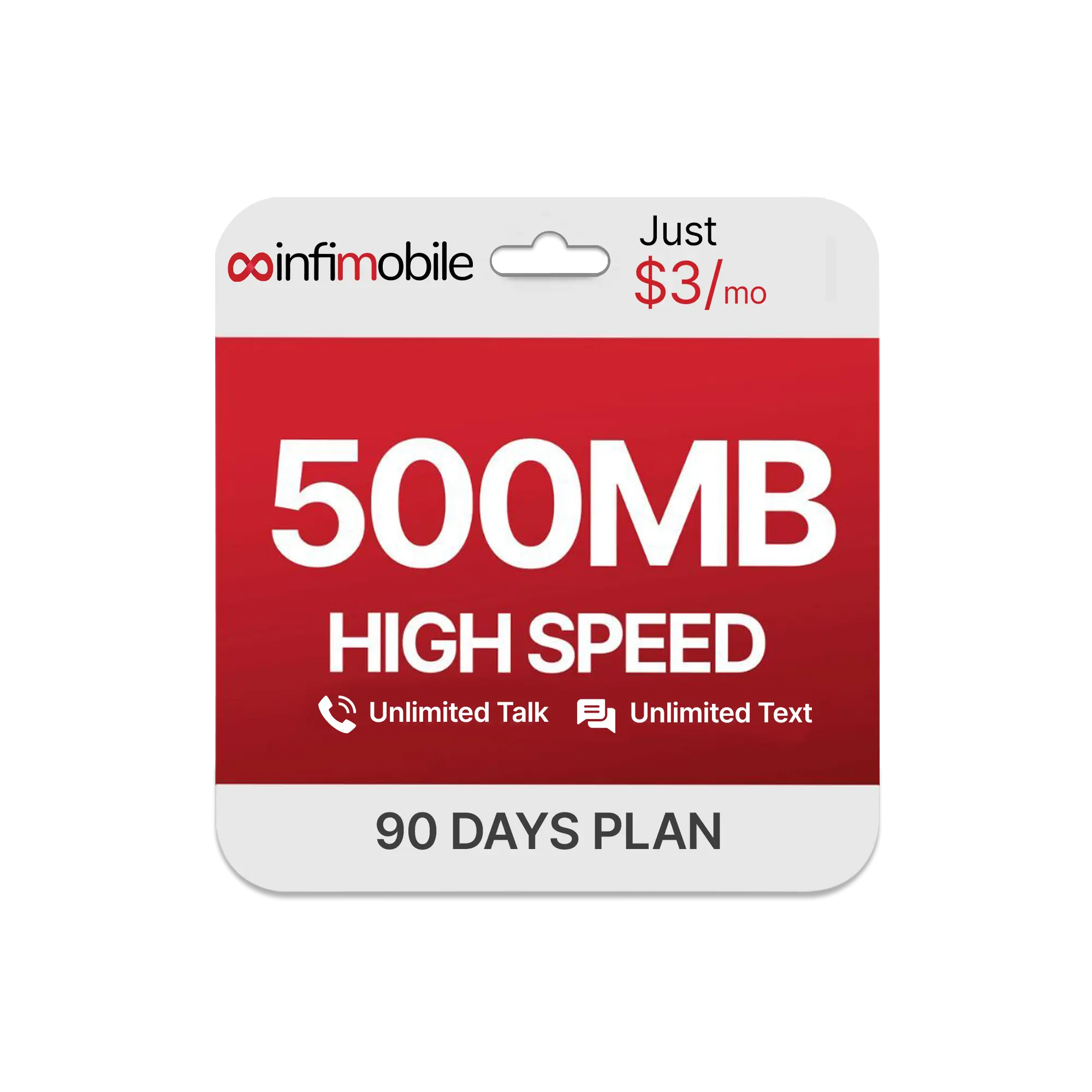 $3/Month | Infimobile Prepaid Plan: 3 Months | 500MB High-Speed Data Per Month | 100 Min Talk + 100 Text | Prepaid Plan Service SIM Card | Nationwide Coverage | 4G, 5G Network