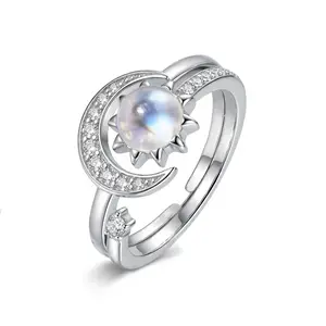 ixluck Natural Moonstone Moon Sun Adjustable Ring for Women,Matching Rings  Healing Crystals  jewelry Gift