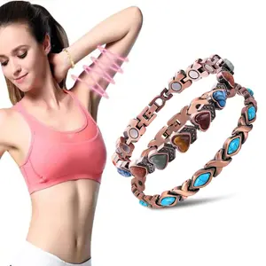 New retro turquoise women's copper plating bracelet magnetic radiation protection stone bracelet jewelry magnetic attraction Bracelet, Natural Unique Gemstone, Women's Gift Halloween and Christmas fashionjewelrygifts Anklet