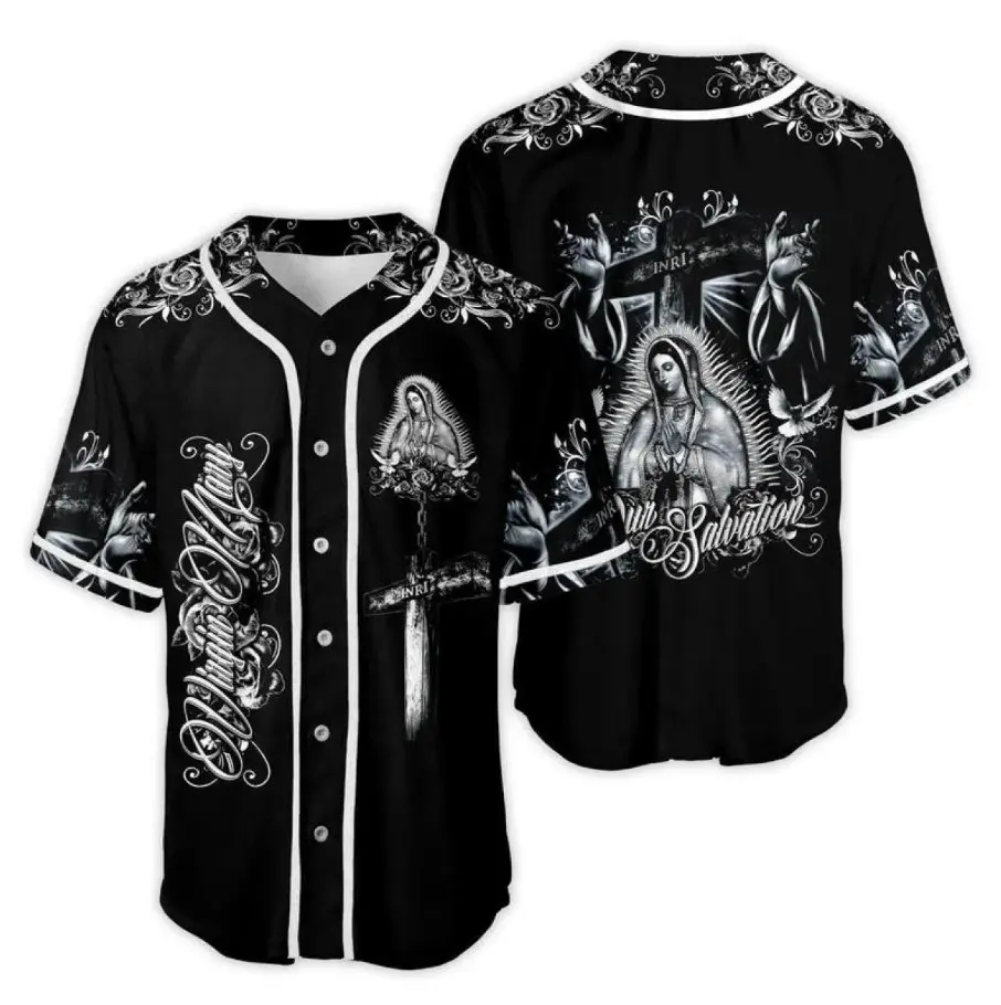 Guadalupe Baseball Jersey – Our Lady of Guadalupe Mexican Heritage Graphic Button Up Shirt