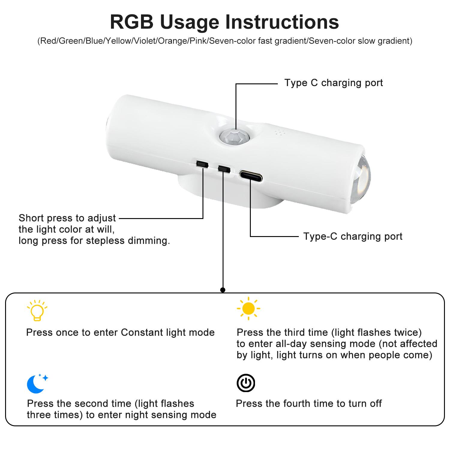 Smart Rechargeable LED Night Light with Motion Sensor | RGB Gradient Ambient Lighting, Dimmable Wall Lamp, Magnetic Stick-On, USB Charging, Perfect for Bedroom, Stairs