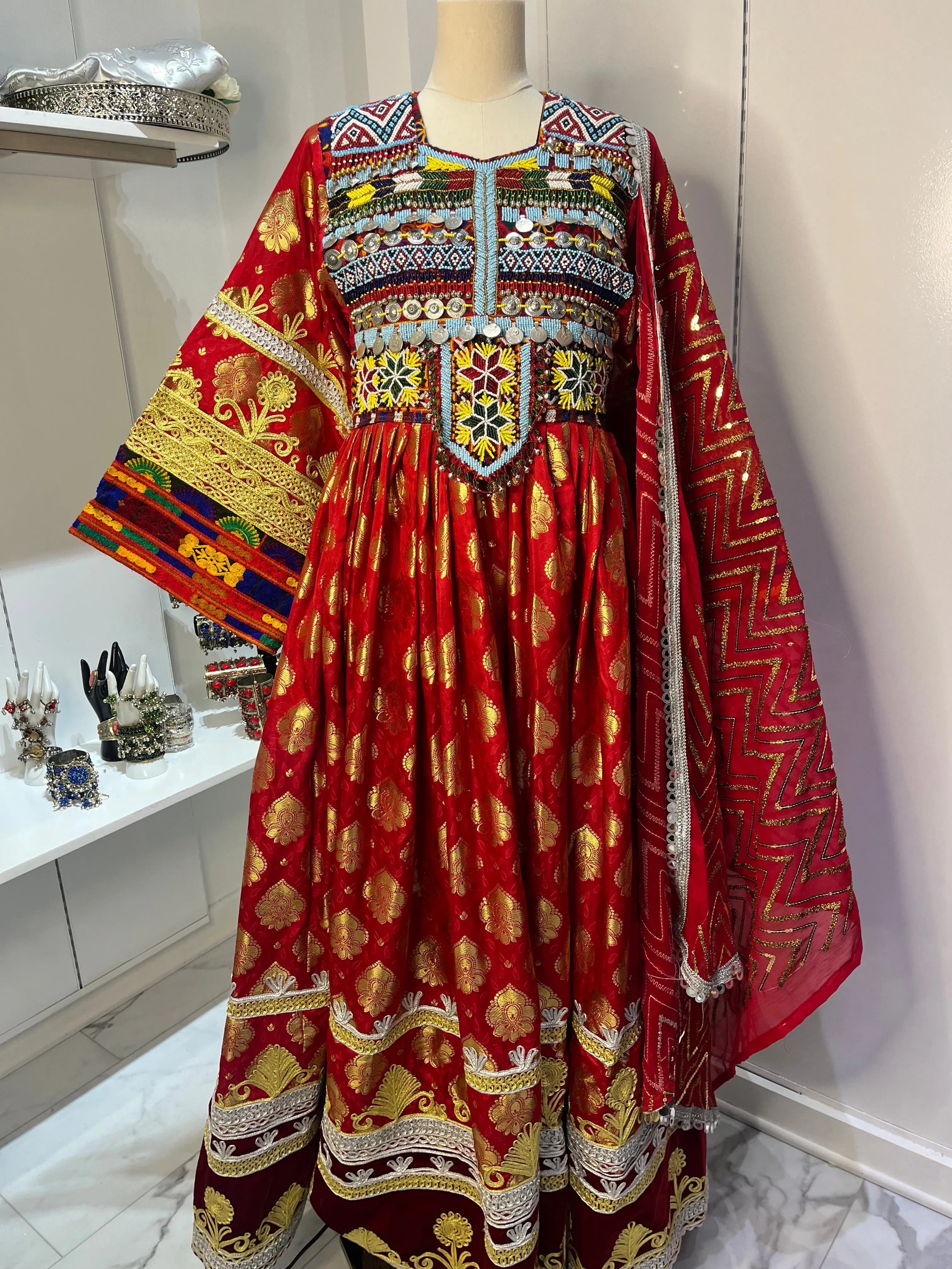 Free size Red Bridal Gand Afghani