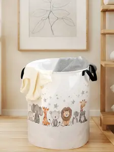 Durable Laundry Basket with Animal Print Handle, Foldable Large Capacity Storage Bin for Clothes & Toys, Casual Home Organizer, Dirty Clothes Basket