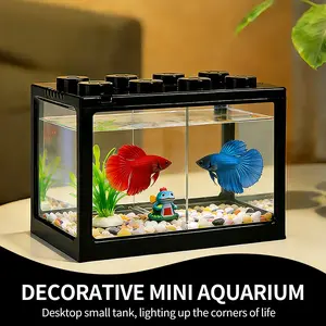 Small Desktop Betta Fish Tank with Double Compartments, Ideal for Home and Office, Decorative Aquarium Compatible with Betta Fish