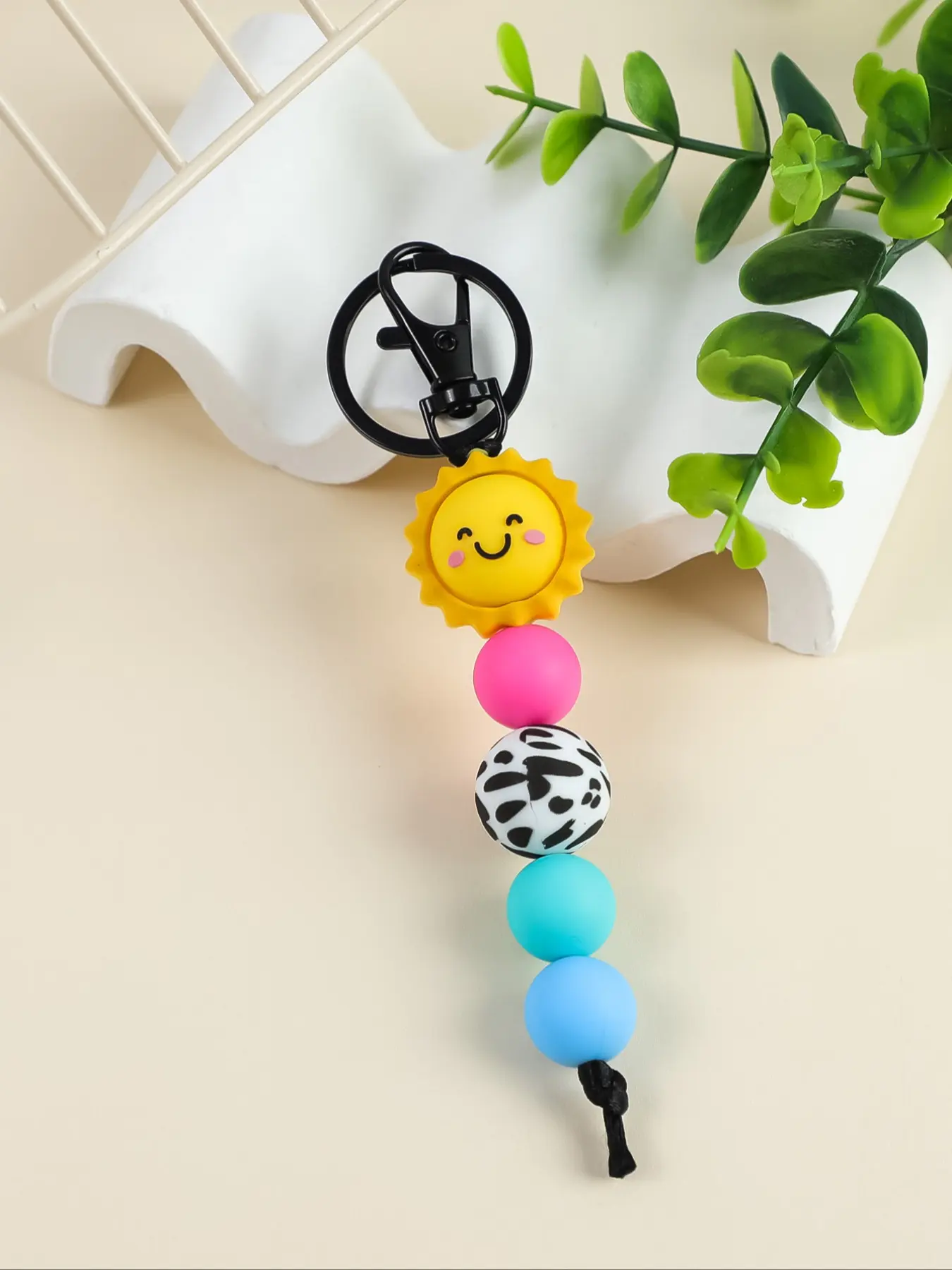 Teacher Exclusive Beaded Sensory Fidget Keychain, Candy Color Round Beads Mix Zebra Pattern, Unique Sunflower Smiley Face Design, Perfect Gift for Teachers