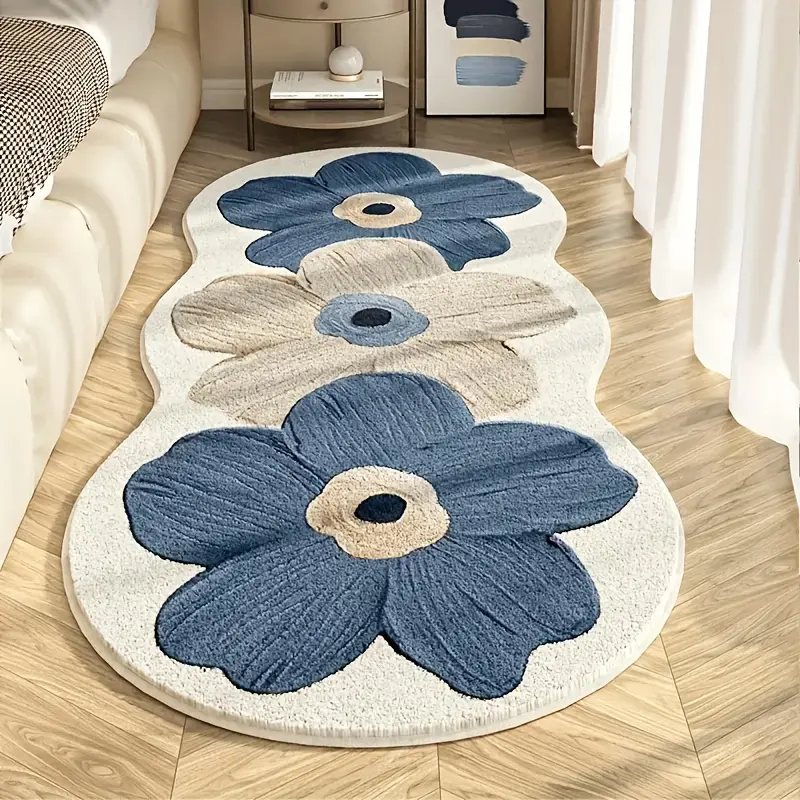 Floral Pattern Polyester Rugs - Durable Decorative Mat, Modern Non-Slip Machine-Washable Indoor Floor Mat for Bedroom, Living Room Home Decor