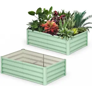 Gaomon 2-Pack 8x4ft Large Size Galvanized Raised Garden Bed Kit, 8x4x2ft Heavy-Duty Steel Frame Planter Box, Tool-Free Outdoor Deep Root Container for Vegetables & Herbs (Olive Green)