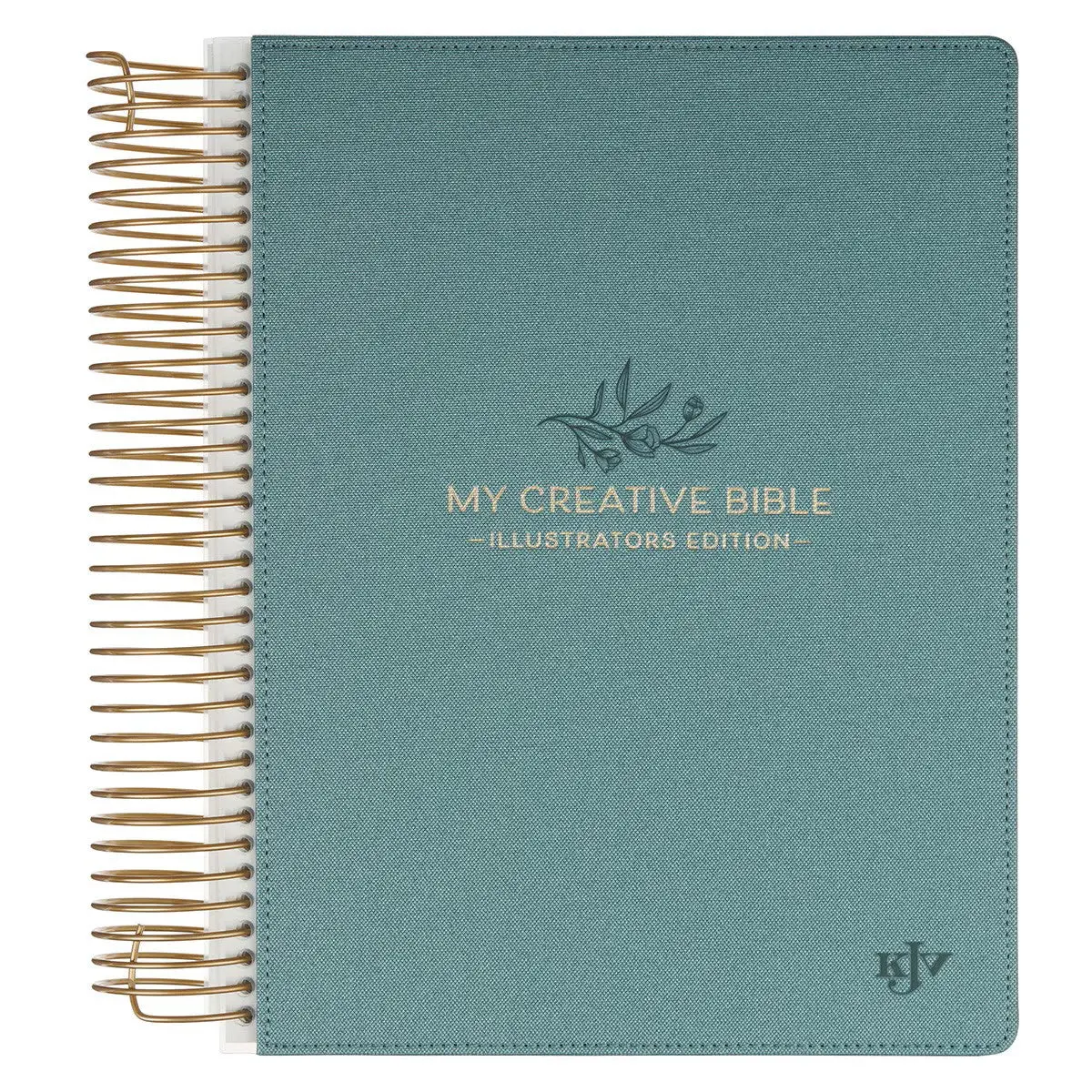 Teal Faux Leather Hardcover Note Taking Aesthetic Spiral Coil Notebook - My Creative Bible Illustrators Edition, Complete KJV Text, Gold Spiral Bind, Flat Opening, Ivory Paper, Women's Journaling Office Stationery, Graduation Gift