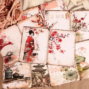 Cherry Blossom Pattern Notebook Paper & Sticker Set, Floral Pattern Sticker, 36pcs/set Vintage Scrapbook Decoration Paper, DIY Crafts, Scrapbooking Supplies