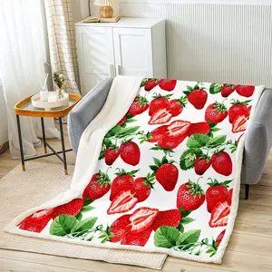 Strawberry Fleece Throw Blanket,Kawaii Red Strawberry Blanket for Bed Couch,Sweet Tropical Fruit Soft Cozy Sherpa Blanket, Throw 50"x60"