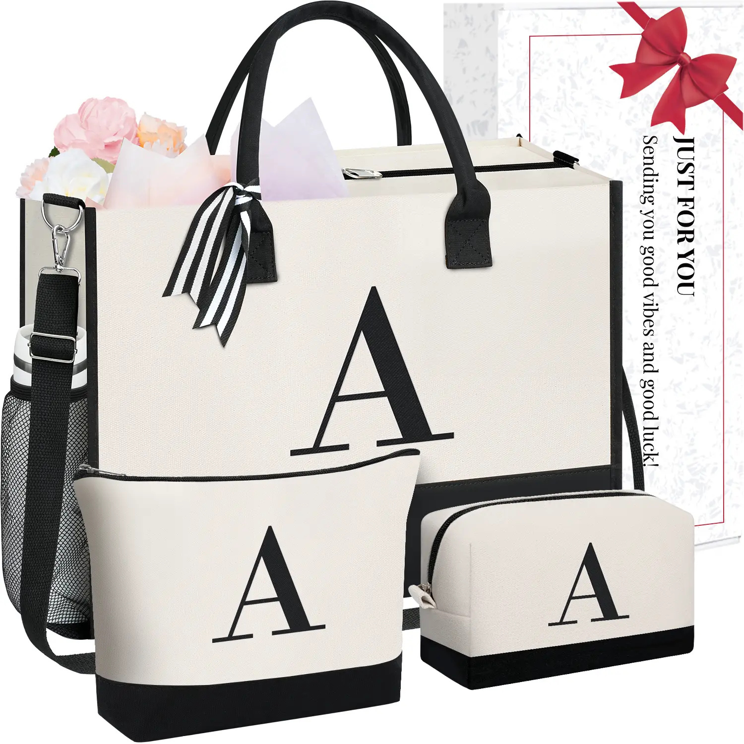BAGAIL Initial Tote Bag, Personalized Birthday Gifts for Women, Teacher, Friends, Mom, Wedding, Monogrammed Beach Bag