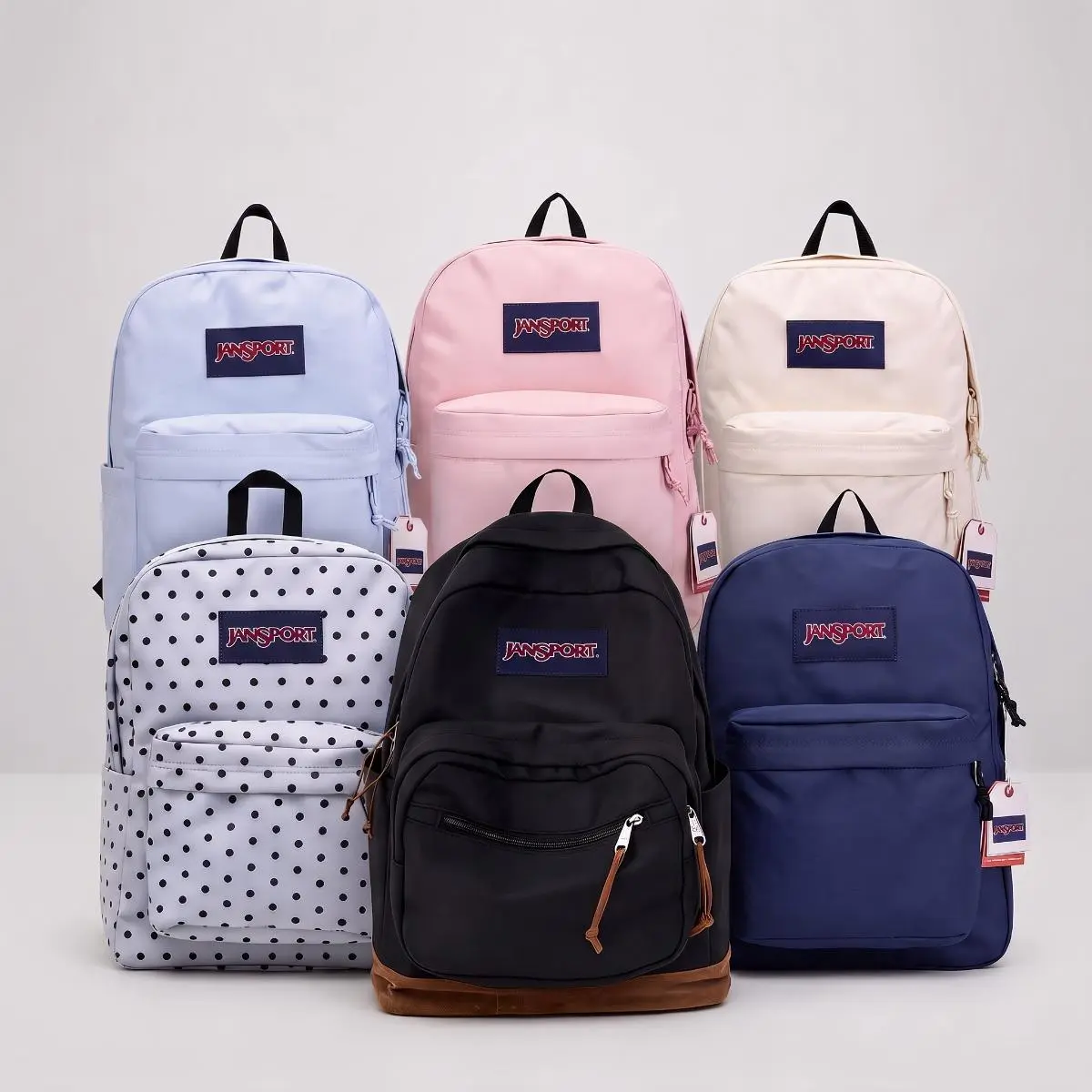 JanSport Classic Backpack, Multi‑Style Solid Polka‑Dot & Faux Suede Bottom School Daypack, Large‑Capacity Casual Rucksack for Teen Girls & Boys for College Travel, Assorted Colors & Patterns