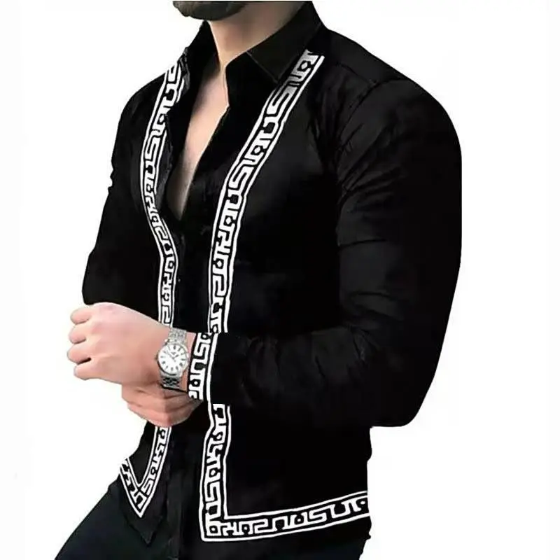 Foreign trade men's wear Europe station new 2022 autumn Europe and America men's fashion printed casual long-sleeved shirt European size Menswear Tops