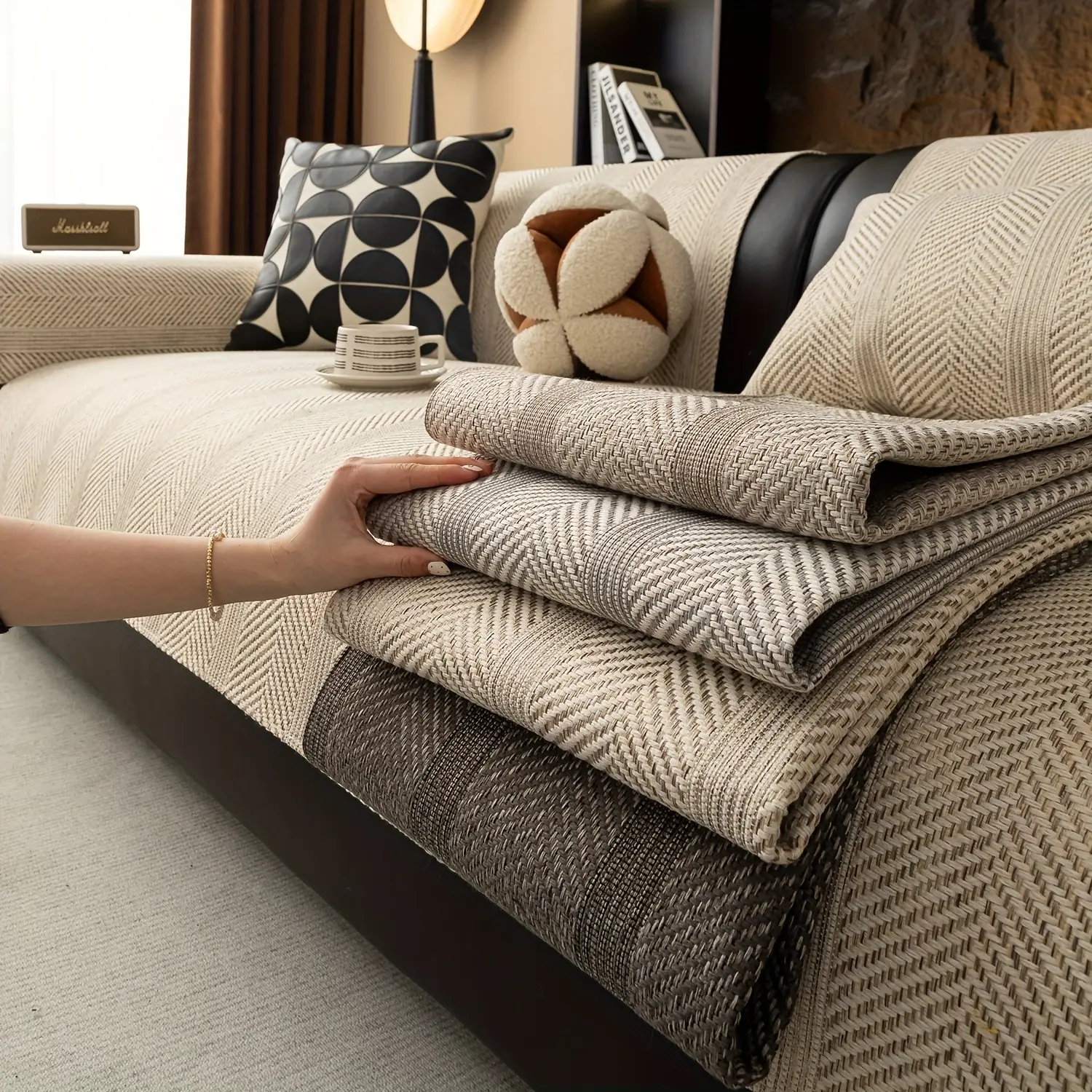 1pc of Solid Color Textured Jacquard Sofa Cover for Spring And Autumn (With Matching Pillowcase) - Suitable for 1-4 Seat Sofas in The Living Room, Non-Slip Protective Cover, Couch Covers