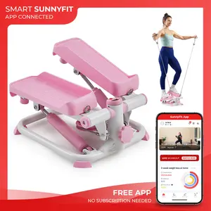 Sunny Health & Fitness Smart Pink Mini Stepper with Resistance Bands, Home Gym Workout Fitness, Compact Home Cardio Machine, Stair Climber & Squat Trainer, Portable Quiet Elliptical Motion, Full-Body Rehab/Core, Leg/Thigh/Glute Toner, 300 lbs Capacity