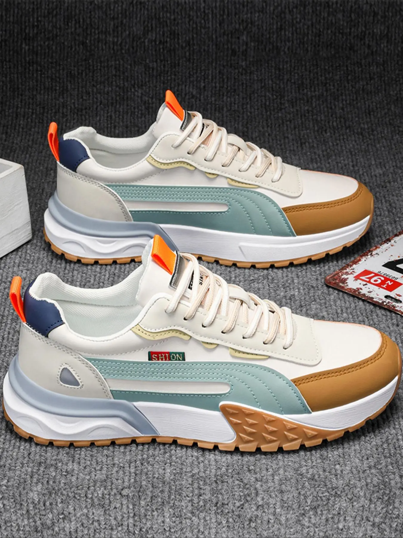 Men's Shoes, Colorblock Lace-Up Front Low-Top Workout Sneakers, Outdoor Comfortable Breathable Sports Running Shoes, Fashionable Casual Streetwear Sneakers for Daily Wear Trending Sneakers Athletic Shoes