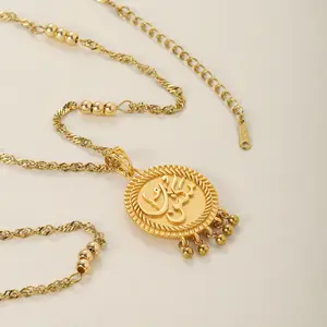 "Maktub" Vintage Coin Necklace Arabic Calligraphy Pendant 18K Gold Plated on Stainless Steel Women's Jewellery Timeless Symbolic Gift