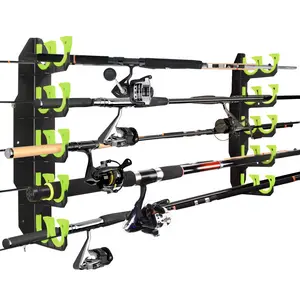 Hikeen Fishing Rod Holders, Tackle Storage Fishing Pole Holders for Garage, Wall or Ceiling Mounted Fishing Rod Rack Holds Up to 10 Rods