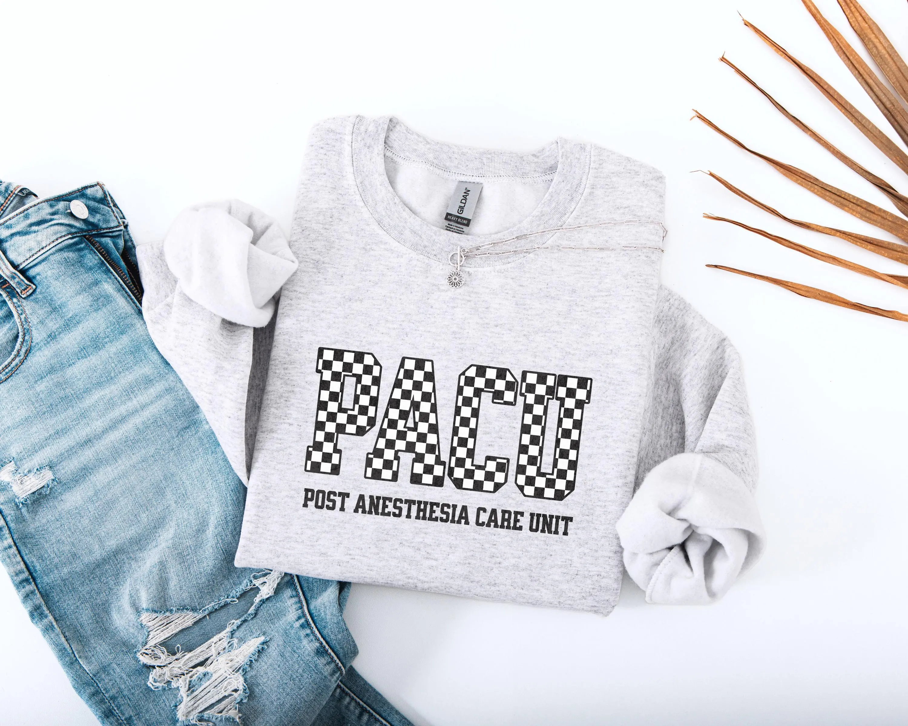 Post Anesthesia Care Unit T-Shirt OR Sweatshirt, gift for PACU nurse shirt, gift for PACU doctor, checkers PACU nurse Cotton Fabric