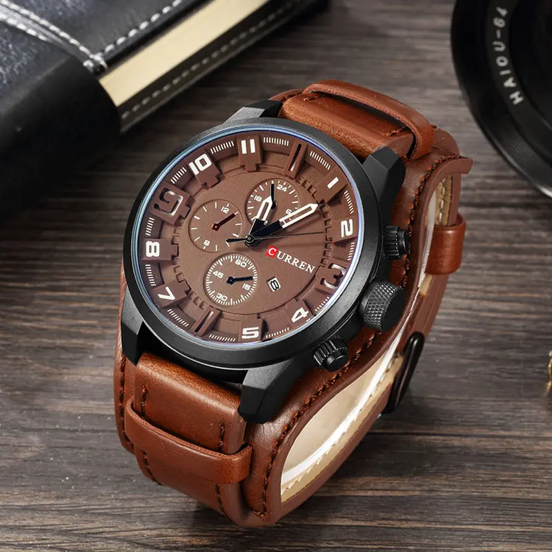 Men's Business Round Dial Comfort Leather Strap Quartz Watch, All Seasons Waterproof Luminous Chronograph Strap Case, Party Watches, Daily Back to School Gifts, Men's Chic Gift Watches