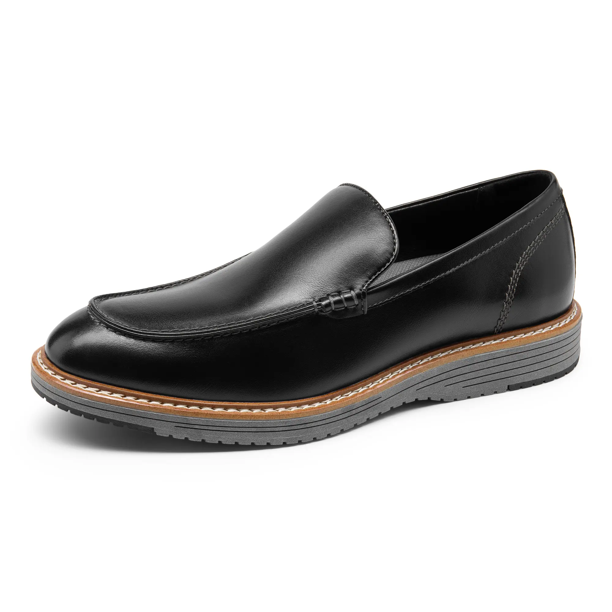 BRUNO MARC Men's Classic Leather Flex Flat Platform Closed Heel Lightweight Slip-On Loafers - Business Casual Shoes, Formal Wear Footwear, Comfortable Men's Shoe, Lightweight Loafers, Minimalist, Formal To Casual, Eva Mesh, Platform Loafers