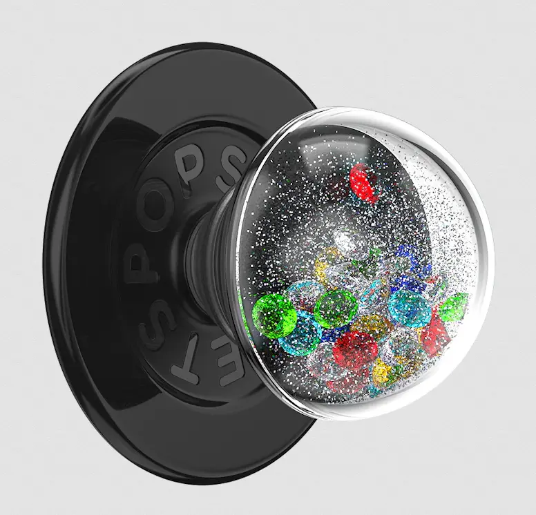 PopSockets MagSafe PopGrip Phone Holder, Tidepool Globe Rainbow Jackpot Design with Rainbow Glitter, Mobile Accessory Compatible with iPhone/Android