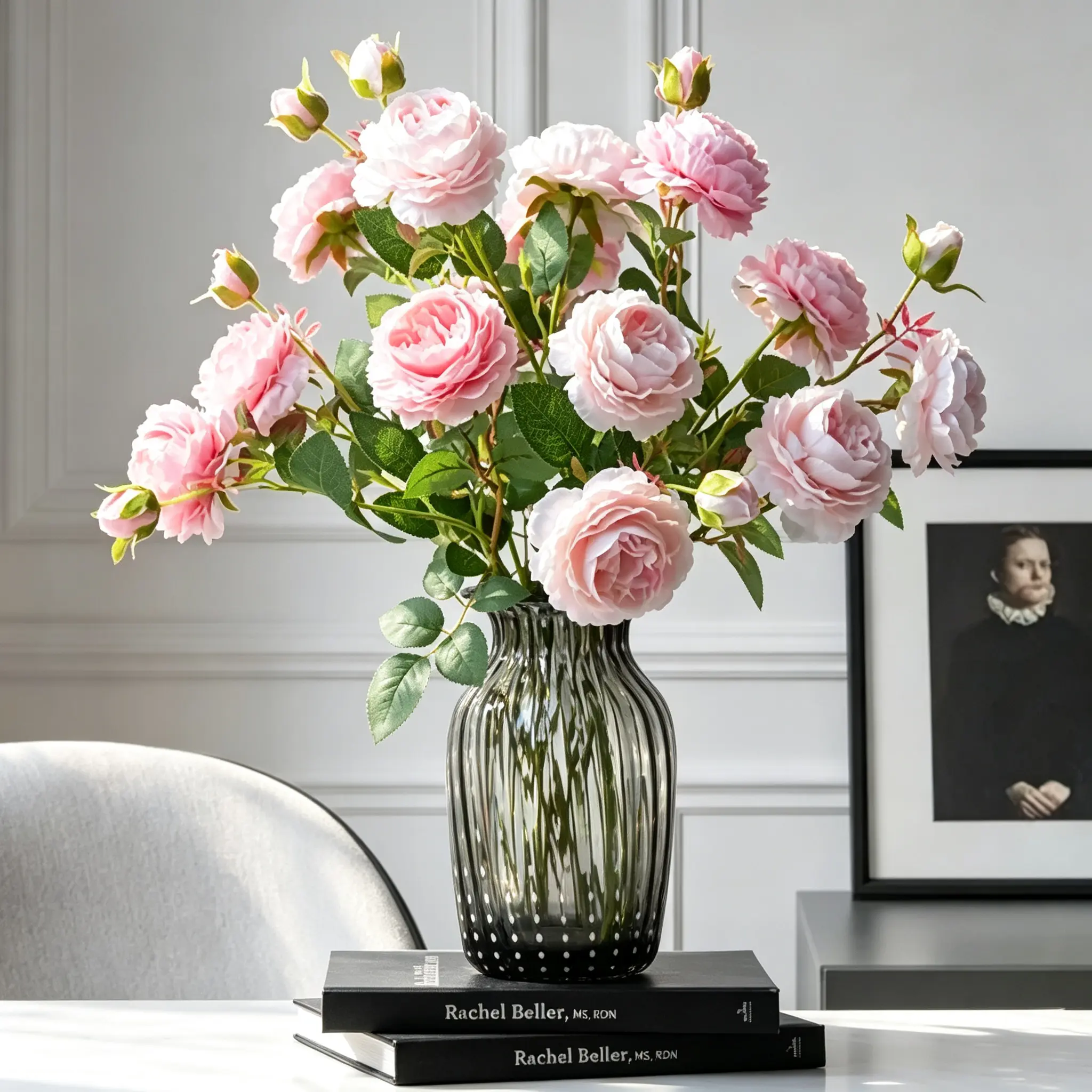 Premium Realistic Artificial Peony Flowers, Elegant Faux Peony Stems for Living Room Bedroom Decor, Luxury Fake Floral Arrangement Home Decor Ornaments
