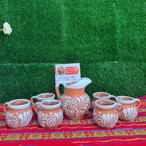 Engove Milk Jug Relieve color Terracota Blanco Set. (Cielito Lindo).
