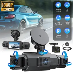 4 Channel Dash Cam WiFi 1080P Quad Camera Car DVR with 64GB Card 3.0" IPS Screen OBD Power Front Rear Left Right Recording