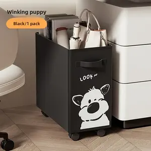 Cute Dog Design Movable Storage Cart with Wheels - Removable Office Supplies Table-Under Storage Box with Cute Cartoon Dog Face, White PMMA Cart, Multi-Tiered Storage for Books, Bottles, Home Organizer, Multifunctional Storage Bin, Under Desk Storage