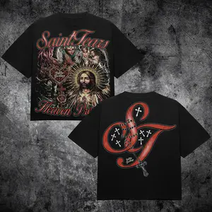 Vintage Graphic"SAINTTEARS, HEAVEN PRESENTS" Tops Tshirt streetwear, Y2K style Casual Cotton Classic Crewneck DesignTees