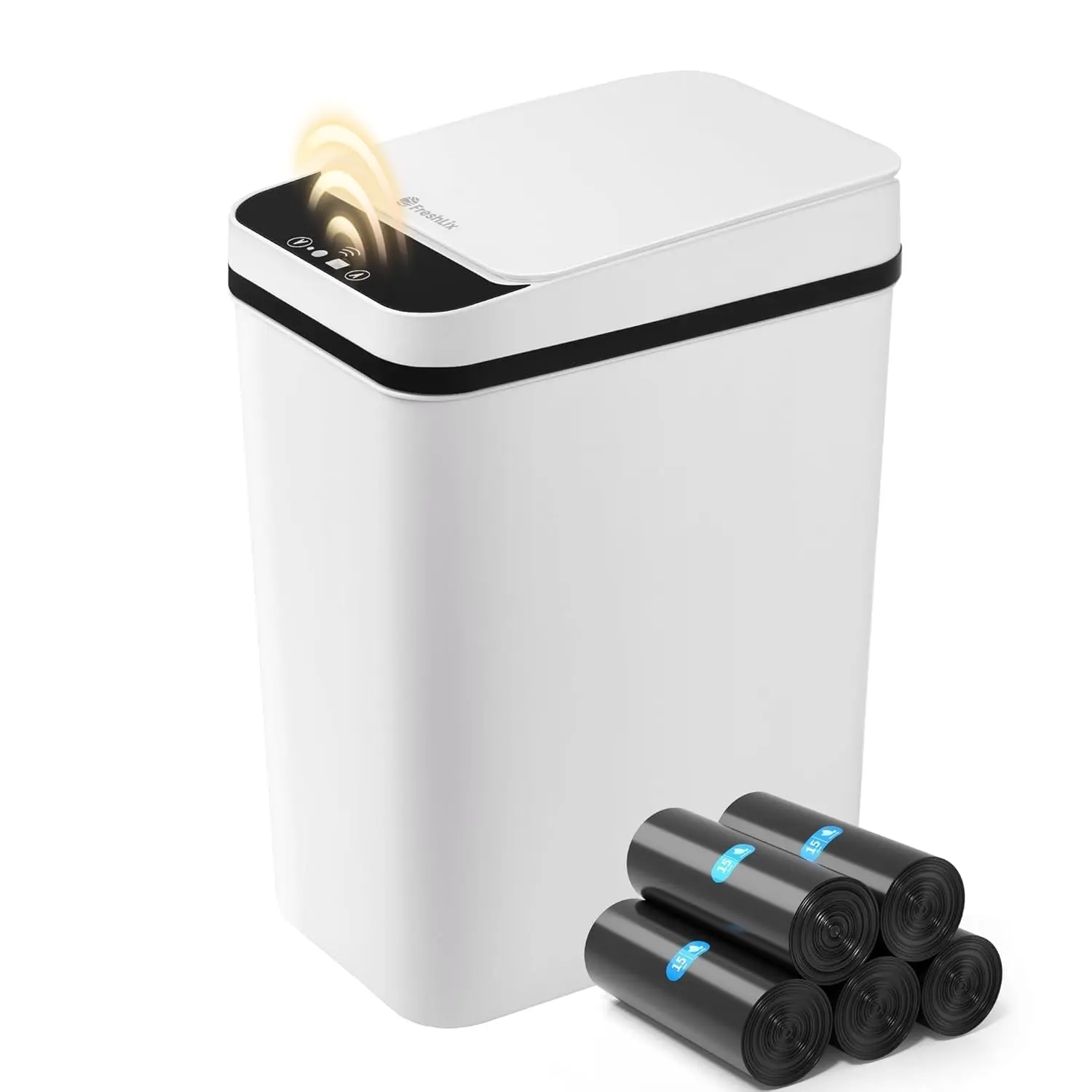 2.6 Gal Touchless Automatic Sensor Trash Can with Slim Waterproof Lid, Diaper-Friendly White Garbage Can for Bathroom, Office, RV