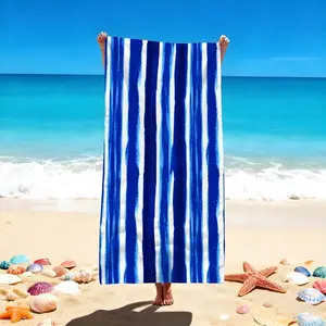 1 Pc "Blue Striped Beach Towel for Ocean Vibes – Perfect Beach Blanket for Summer Holidays & Poolside Relaxation – Ideal Accessory for Seaside Adventures & Sunbathing – Vibrant Coastal Style for All Beach Enthusiasts"