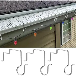 60 Pcs Christmas Gutter Light Hooks, Stainless Steel Christmas Gutter Clips, Outdoor Mesh Light Hanger Hook for Xmas Halloween Holiday Party Hanging Decoration