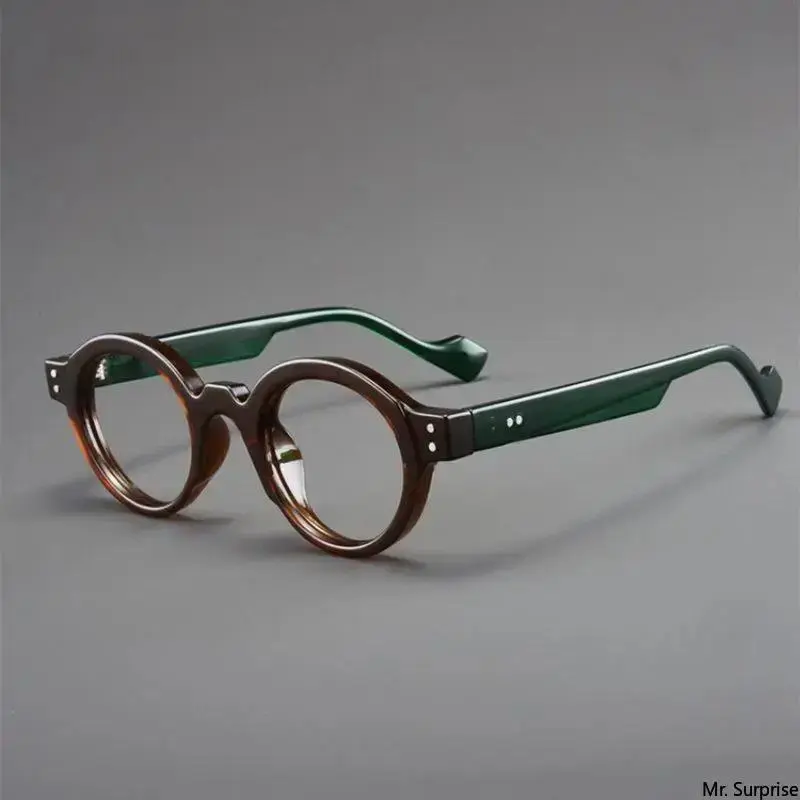 Unisex Retro Small Round Frame Non-Prescription Glasses - Color Block Rice Grain Pattern, Anti-Blue Light, Lightweight Plastic Frames, Geek, Old-Fashioned, 2-Tone, Round-Faced Fit for Daily Work & Study, Geek Non-Prescription Glasses, Old-Fashioned Non-Pr