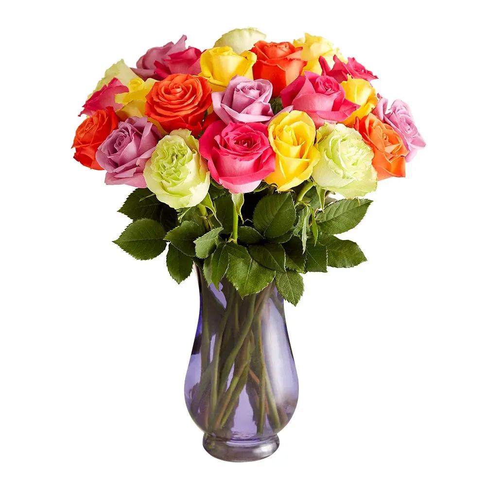 1800 Flowers - 24 Stem Assorted Roses Bouquet with Purple Vase