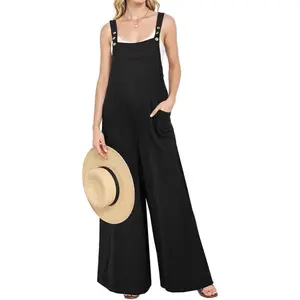 Women's Casual Loose Overalls Jumpsuit Sleeveless Wide-Leg One-Piece Jumpsuit with Pockets and Adjustable Straps for Everyday Wear Fit Style
