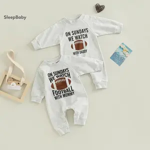 Infant Toddler Baseball Romper - 0-3 Months/12-18 Months, 49cm/52cm, Cartoon Letter Rugby Print, Long Sleeve Round Neck Full-Length Jumpsuit for Spring Autumn (Boys Girls Infant Toddler Clothes)