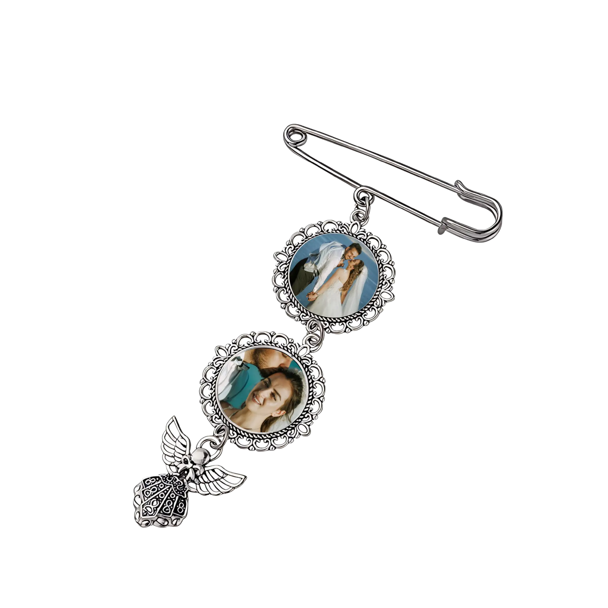 Custom 2-Picture Memory Bouquet Brooch - DIY Badge Making Accessory for Toys & Hobbies Projects, Bright Angel Pendant for Thanksgiving, Graduations, Father's Day Gifting (Ideal for Romantic Partners)