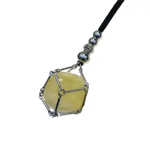 Empty Crystal Stone Holder Necklace Adjustable Rope Cage