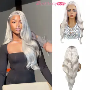 Gray Human Hair Lace Front Wig | 13x6 HD Transparent Lace Body Wave | Pre-Plucked 150% Density Silky Curly Wig